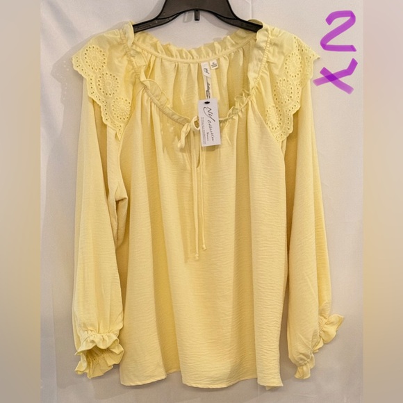 NY Collection Tops - NY Collection Soft Yellow Ruffle Blouse
